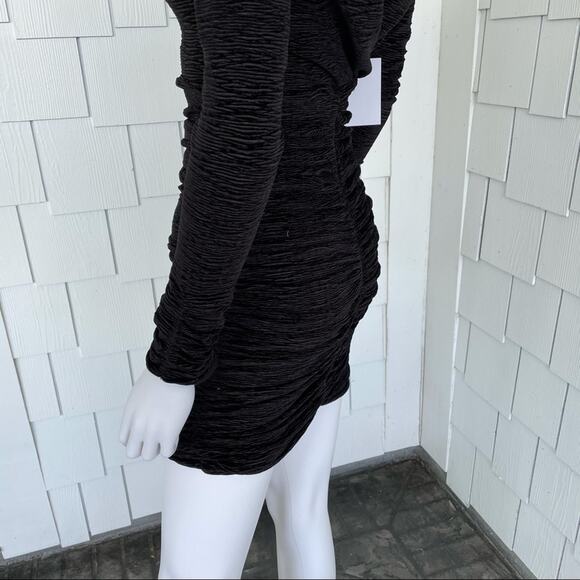 LINI for BLOOMINGDALE'S Women's Black Velvet Ruched V-Back Devon Mini Dress sz S - Picture 4 of 5